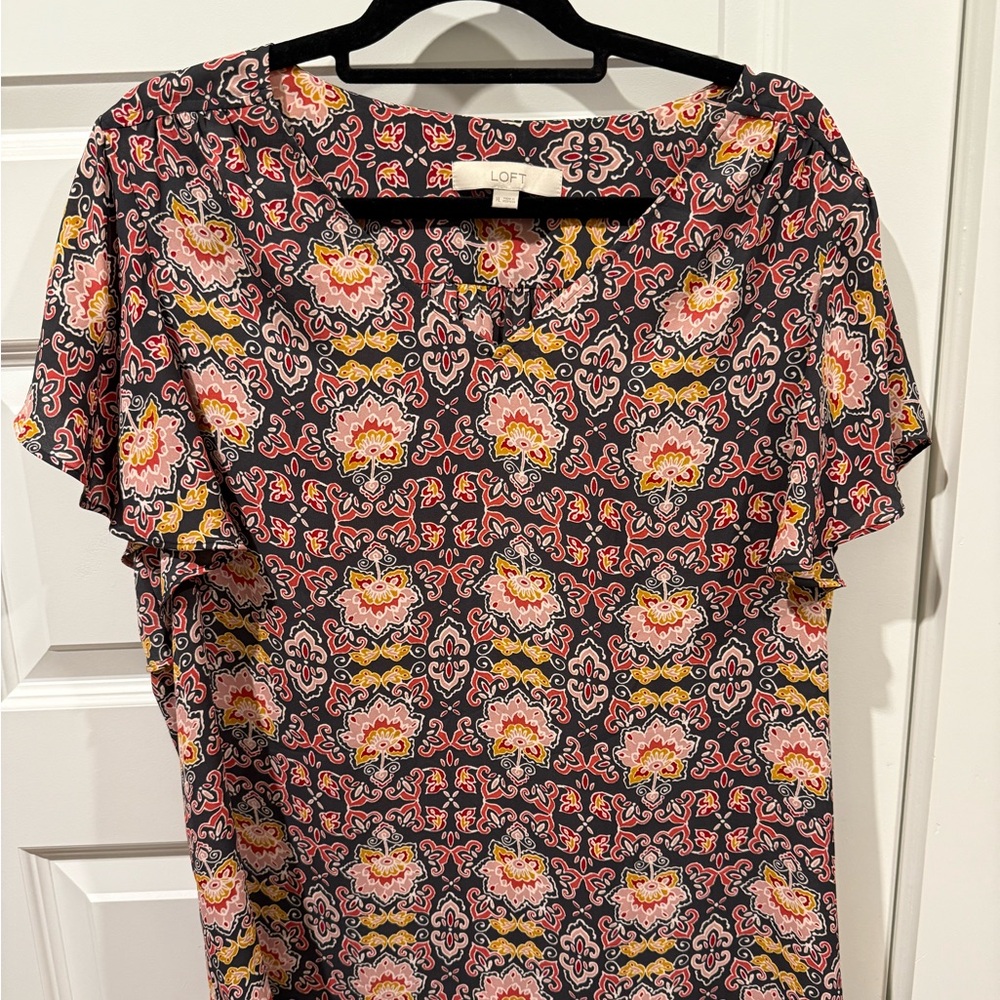 LOFT Women's Patterned Blouse - Black, Pink, and Yellow